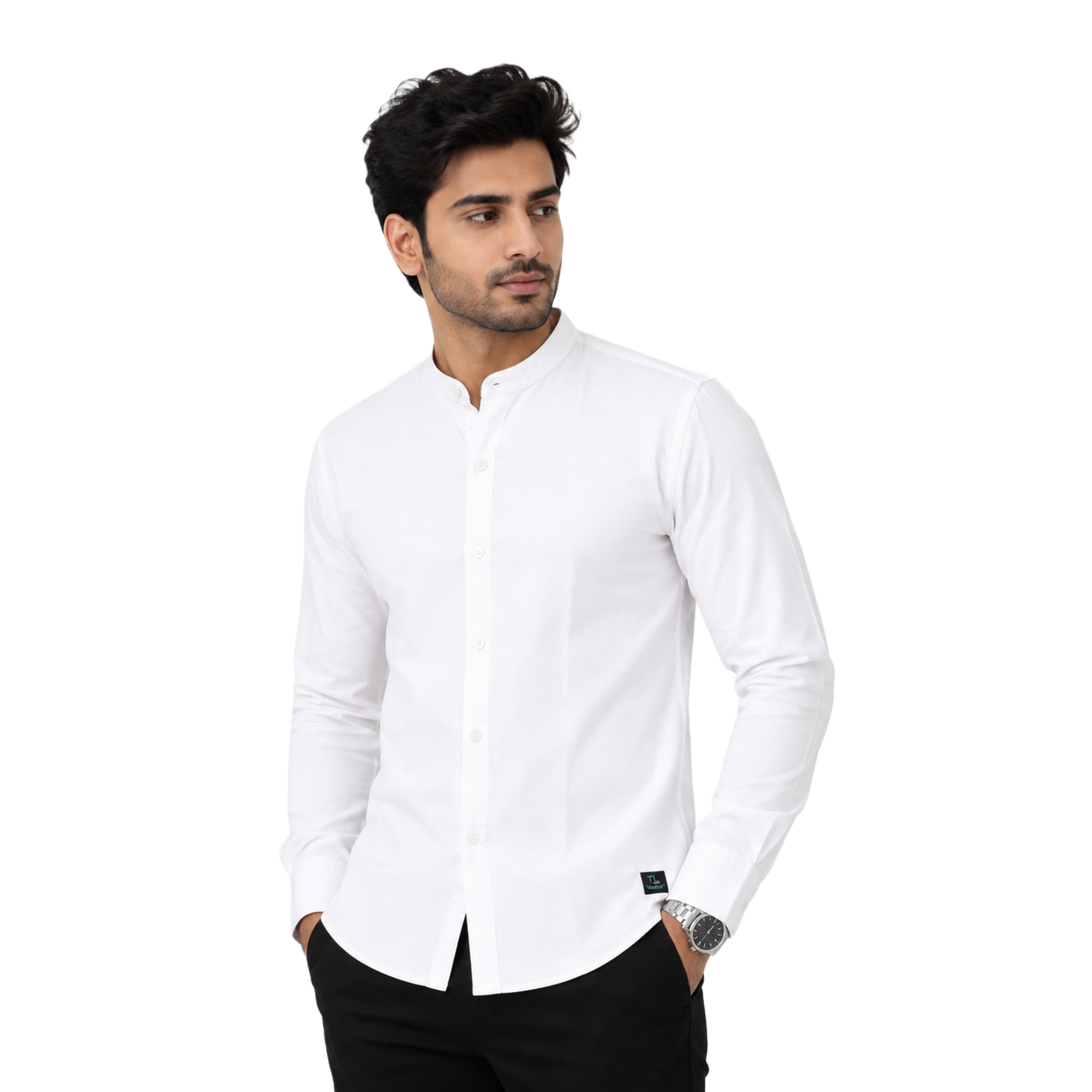 TL VASTRA MEN PREMIUM WHITE MENDARIAN COLAR SHIRT