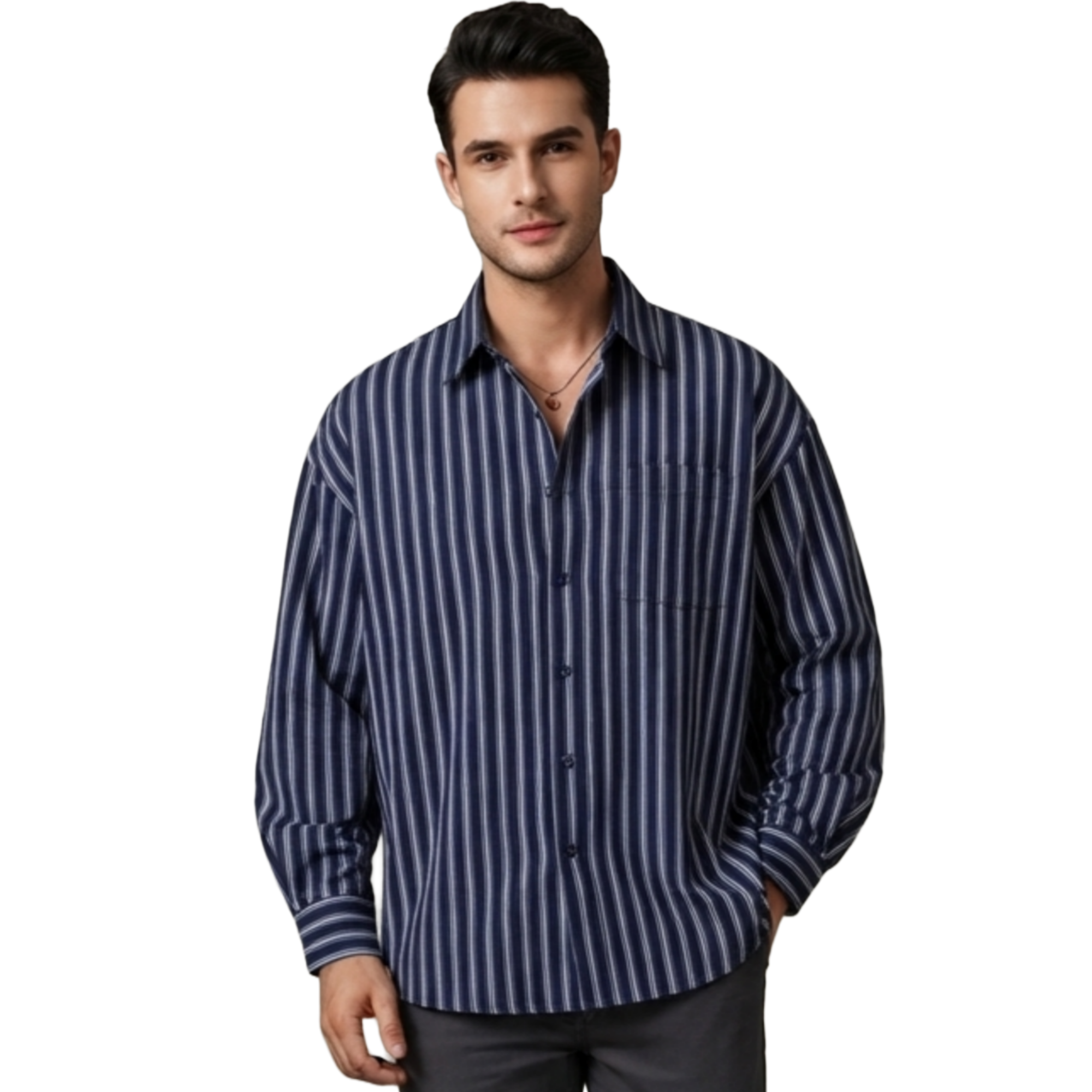 Men's casual verticle striped boxy fit shirt