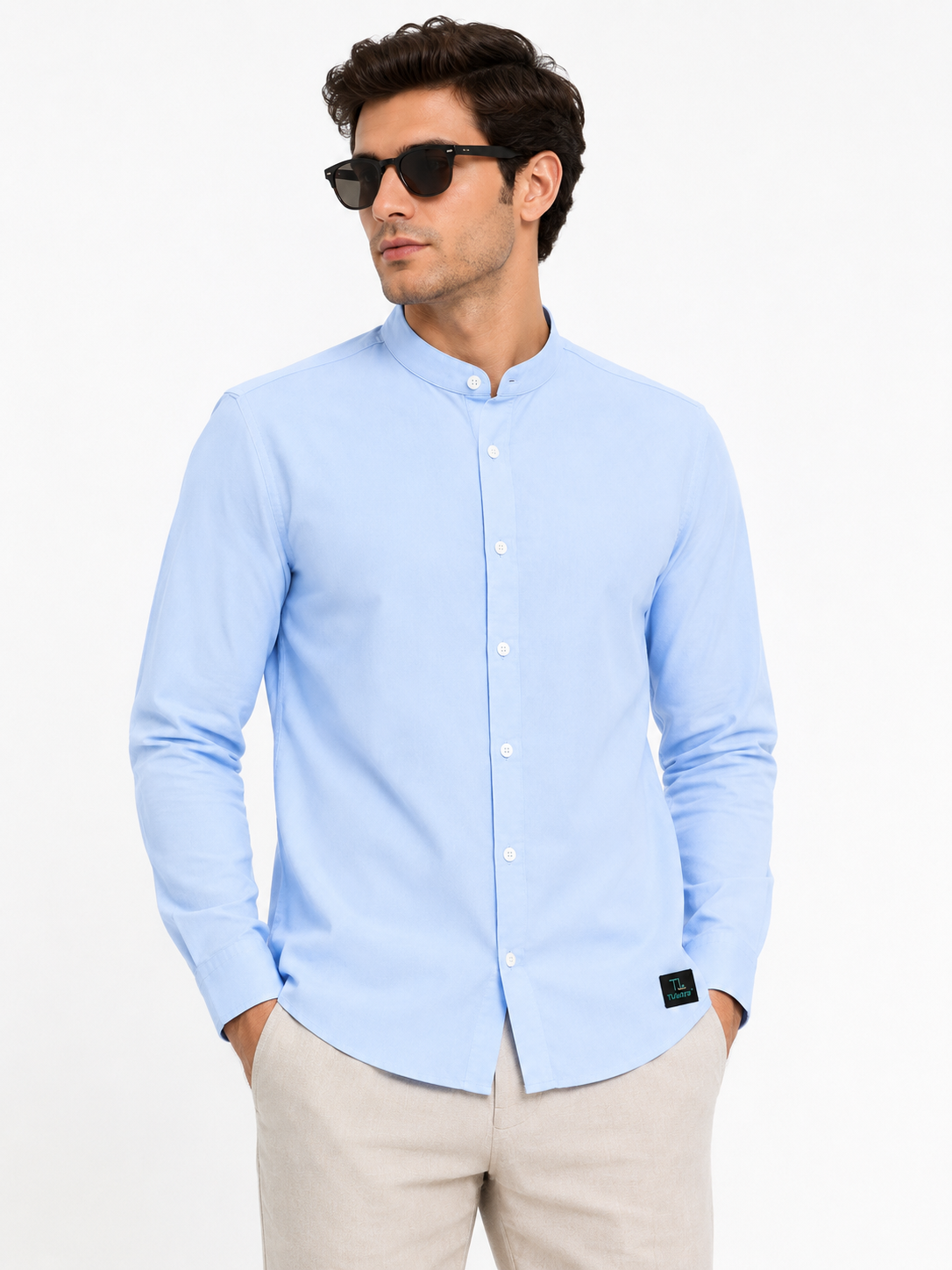 TL VASTRA MEN MANDARIN COLLAR SHIRT SKY