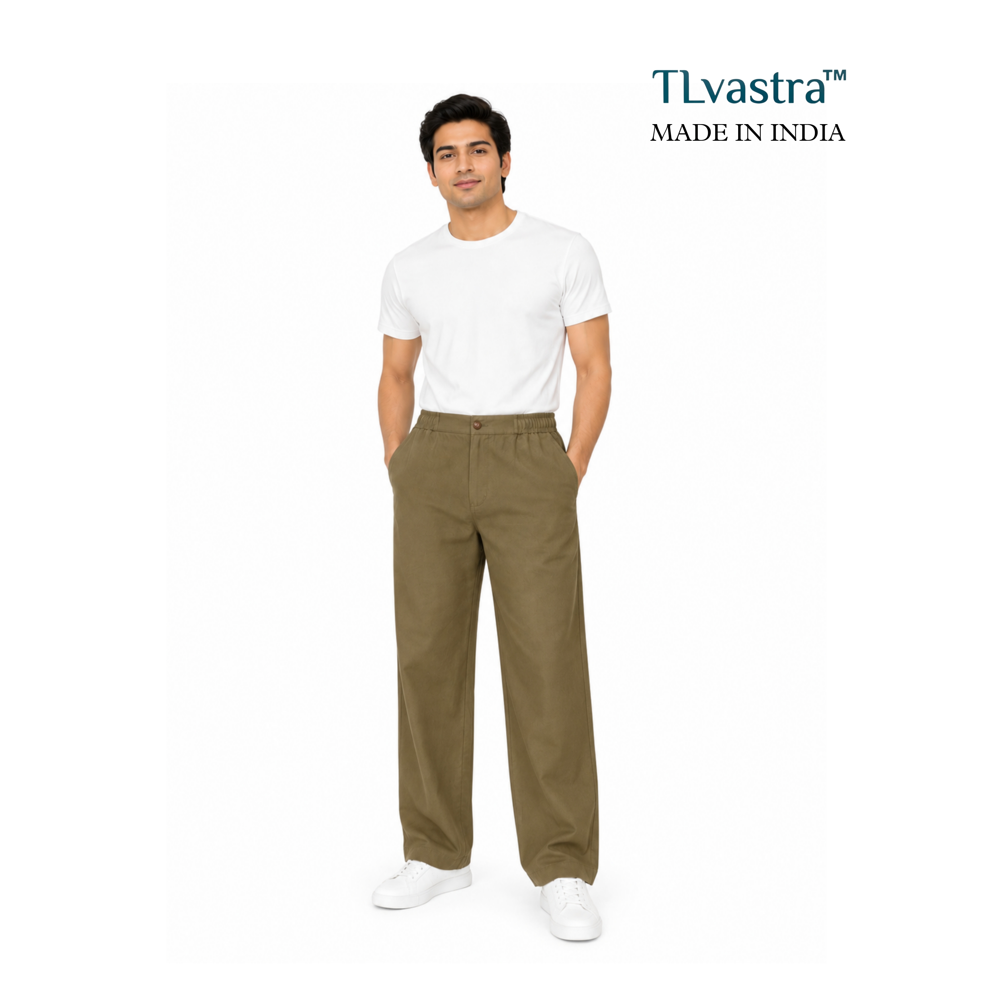 TLvastra Men's Pure Linen Pant Style Lower with Dual Zipper Pockets & Back Cut Pocket (18" Bottom)