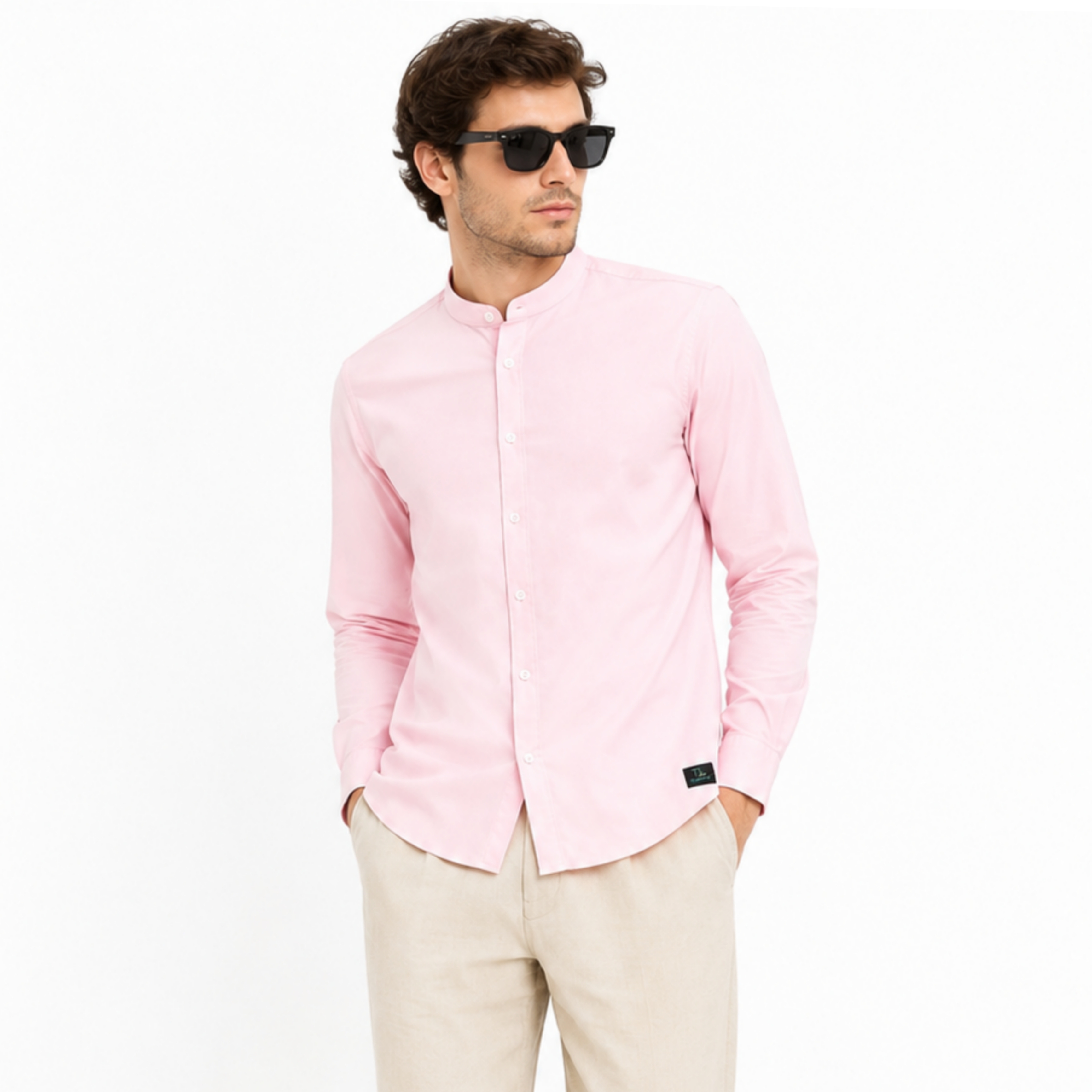 TL VASTRA MEN PINK MANDARIN COLLAR SHIRT
