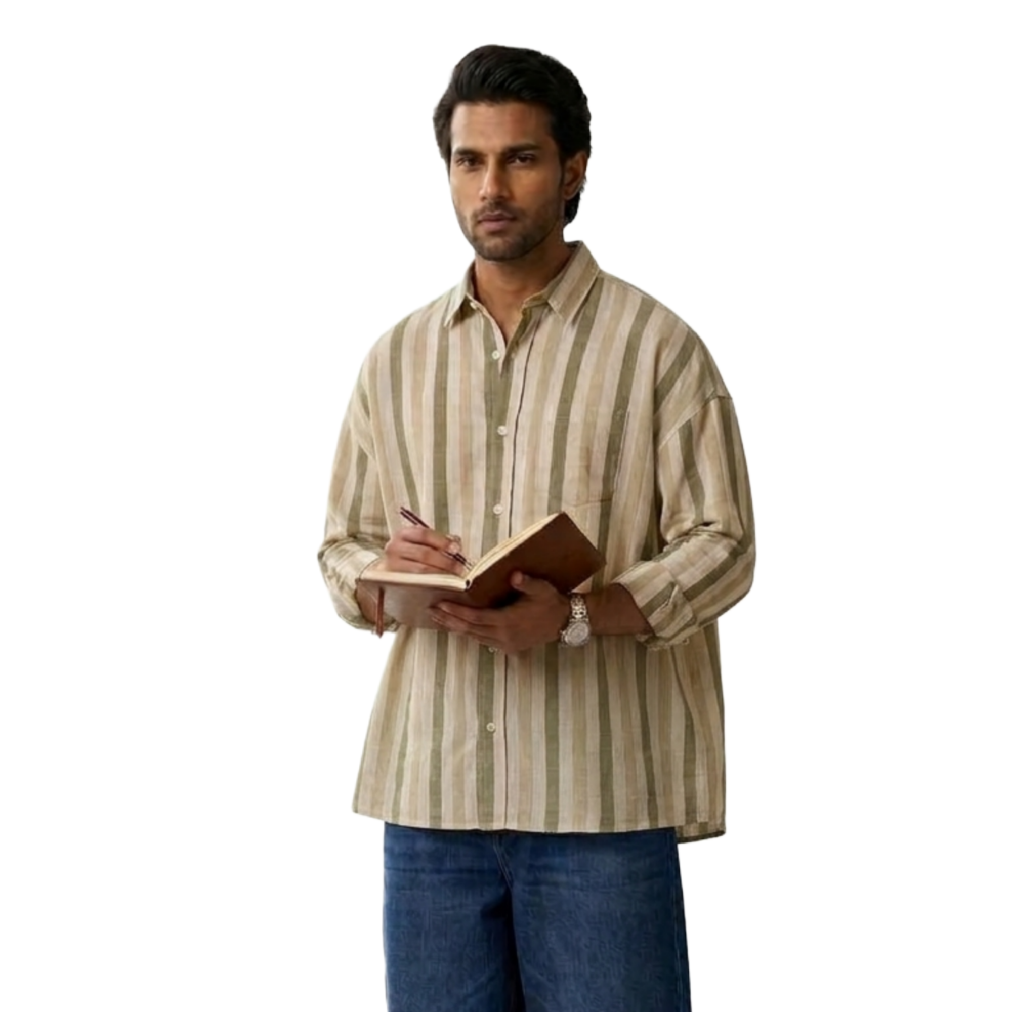 TL VASTRA Men's Boxy Fit Textured Vertical Striped Full Sleeve Casual Shirt with Front Pocket